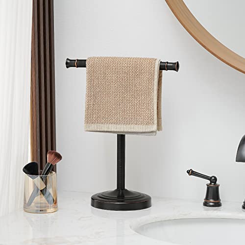 RUMOSE 10 Inch Oil Rubbed Bronze Towel Stand Hand Towel Holder Bathroom Kitchen Vanity Countertop T-Shape Towel Rack Free Standing Stainless Steel Towel Bar Towel Ring