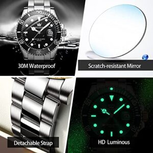 OLEVS Men Watches Quartz Watch Wrist Watch for Men Stainless Steel with Date Classic Bussiness Big Face Waterproof Luminous Green/Black/Blue