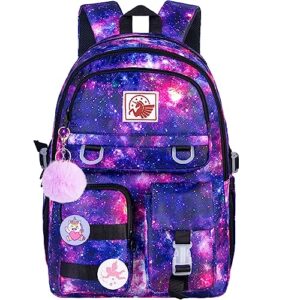 klfvb laptop backpack for girls, 15.6 inch cute tie dye college bookbag, anti theft water resistant large computer school bag for teens women students - purple