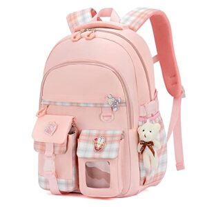 befunirise backpack for school girls bookbag cute bag college middle high elementary 18 inch school backpack for teen girls (pink, large)