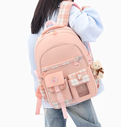 BEFUNIRISE Backpack for School Girls Bookbag Cute Bag College Middle High Elementary 18 Inch School Backpack for Teen Girls (Pink, Large)