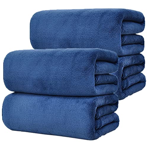 Premium Oversize Bath Towel 4 pieces Set-Quick Drying-Microfiber Coral Velvet Highly Absorbent Towels-Multipurpose Use as Bath Fitness,Bathroom,Shower,Sports,Yoga Towel(30x60inch, Blue)