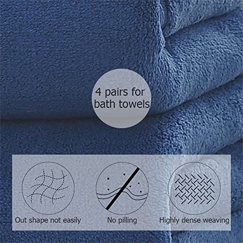 Premium Oversize Bath Towel 4 pieces Set-Quick Drying-Microfiber Coral Velvet Highly Absorbent Towels-Multipurpose Use as Bath Fitness,Bathroom,Shower,Sports,Yoga Towel(30x60inch, Blue)