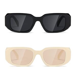 masdun y2k sunglasses women and men square trendy show shades retro fashion vogue uv protection sunglasses (black/off-white)