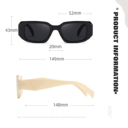 MASDUN Y2k Sunglasses Women and Men Square Trendy Show shades Retro fashion vogue UV Protection sunglasses (Black/Off-white)