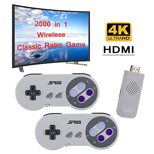 SF900 Wireless Retro Game Console - Plug and Play Video Game Stick Built-in 2000 Games Nostalgia Stick Games, 9 Emulators, Dual 2.4G Wireless Controllers(64G)…