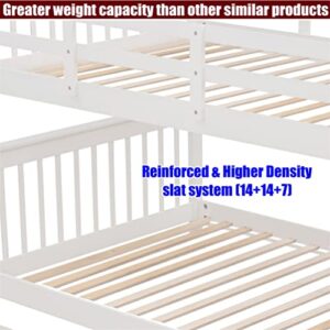 SNIFIT Upgraded Version & Stronger Solid Wood Convertible Bunk Bed Full Over Full with Trundle & Storage Shelves & Stairs, Thickened Reinforced Full Over Full Size Bunkbed (Easier Assembly) (White)