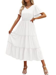 lillusory womens midi dresses 2023 summer short sleeves flowy tiered long maxi dress white