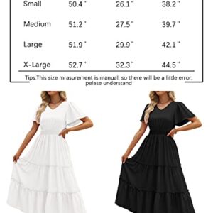 LILLUSORY Womens Midi Dresses 2023 Summer Short Sleeves Flowy Tiered Long Maxi Dress White