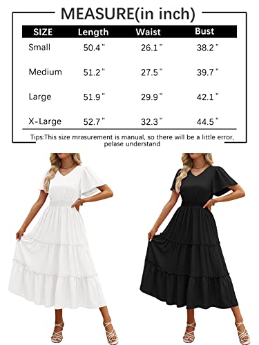 LILLUSORY Womens Midi Dresses 2023 Summer Short Sleeves Flowy Tiered Long Maxi Dress White