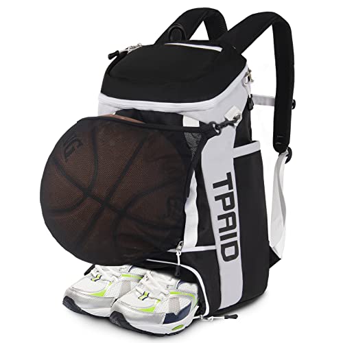 TPAID Basketball Backpack Large Basketball Soccer Equipment Bag Sports Volleyball Football Backpack, with Shoe Compartment and Hidden Basketball Mesh Bag