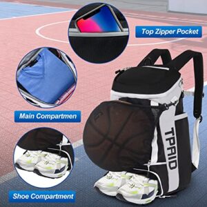 TPAID Basketball Backpack Large Basketball Soccer Equipment Bag Sports Volleyball Football Backpack, with Shoe Compartment and Hidden Basketball Mesh Bag