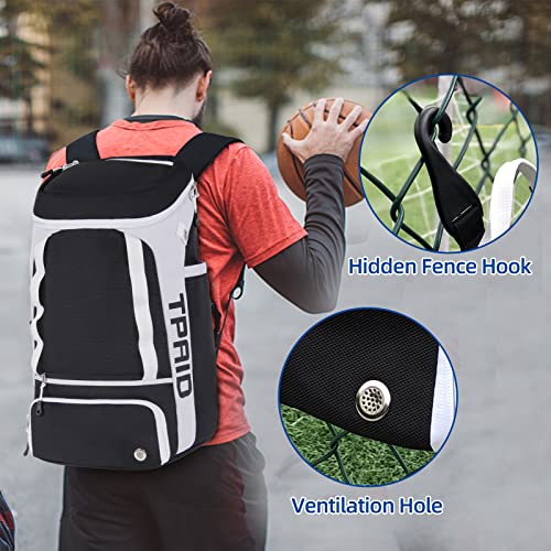 TPAID Basketball Backpack Large Basketball Soccer Equipment Bag Sports Volleyball Football Backpack, with Shoe Compartment and Hidden Basketball Mesh Bag