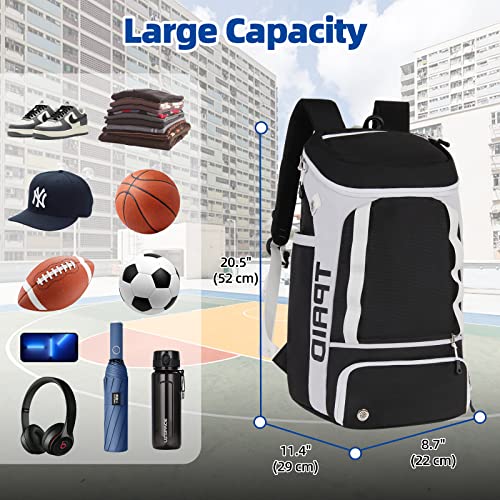 TPAID Basketball Backpack Large Basketball Soccer Equipment Bag Sports Volleyball Football Backpack, with Shoe Compartment and Hidden Basketball Mesh Bag