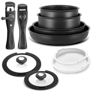 Induction Cookware Set 10 Pieces, Nonstick Pots and Pans Set with Detachable Handles, for All Hobs, Stackable Design, Dishwasher/Oven Safe