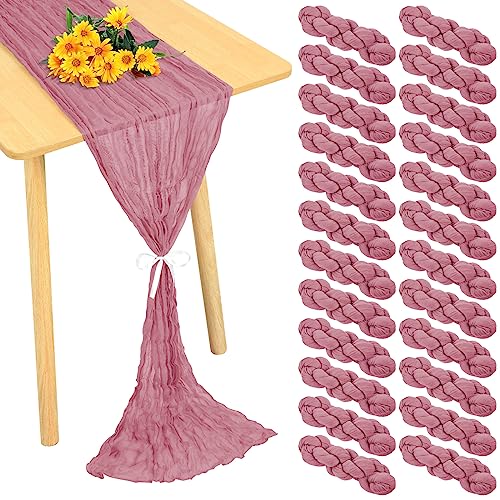 24 Pack Cheesecloth Table Runner 20 x 120 inch Cheese Cloth Table Runner Bulk,Romantic Boho Sheer Gauze Fabric Table Runners for Wedding Reception,Party,Bridal Shower Table Decor(Dusty Rose)