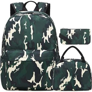 jumpopack backpack for teen boys girls backpack school backpacks for kids backpack for elementary middle school bookbags for boys teens and pencil case set (green camo)