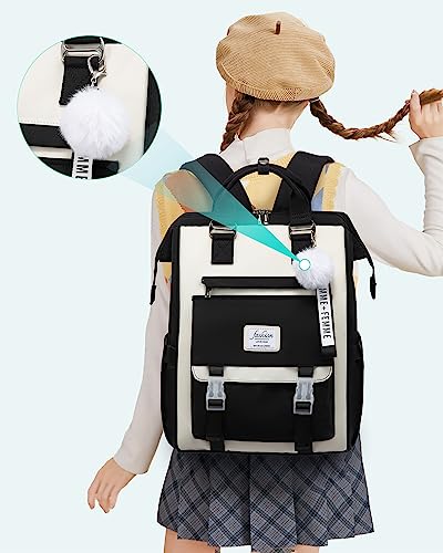 LOVEVOOK Laptop Backpack for Women,15.6 Inch College Backpack,Light Weight Travel Backpack Waterproof Casual Daypack Computer Backpack fits Travel Work Casual（15.6 inch,Black&Beige）