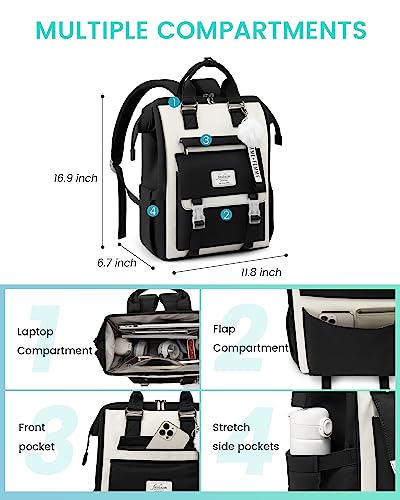 LOVEVOOK Laptop Backpack for Women,15.6 Inch College Backpack,Light Weight Travel Backpack Waterproof Casual Daypack Computer Backpack fits Travel Work Casual（15.6 inch,Black&Beige）