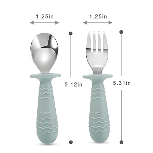 PandaEar 6 Pieces Baby Toddler Silicone Stainless Steel Utensils Silverware Spoon Fork for Baby Toddler BPA Free with Silicone Holding Anti-Choke Design