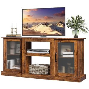 wlive retro tv stand for 65 inch tv, tv console cabinet with storage, open shelves entertainment center for living room and bedroom, rustic brown…