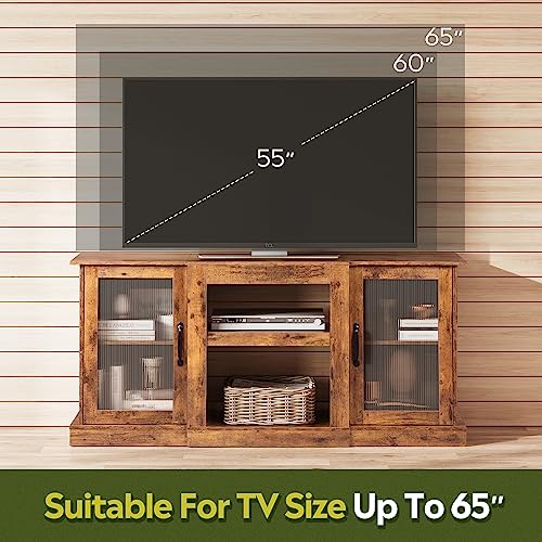 WLIVE Retro TV Stand for 65 inch TV, TV Console Cabinet with Storage, Open Shelves Entertainment Center for Living Room and Bedroom, Rustic Brown…