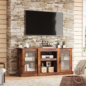 WLIVE Retro TV Stand for 65 inch TV, TV Console Cabinet with Storage, Open Shelves Entertainment Center for Living Room and Bedroom, Rustic Brown…