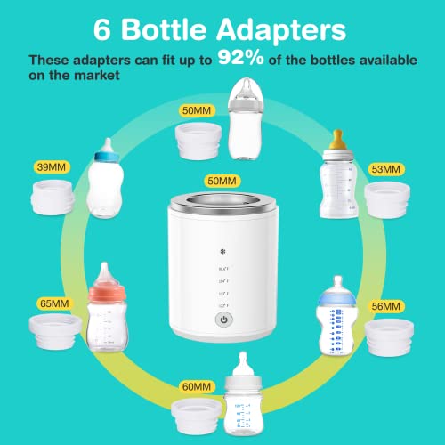 Easy@Home Portable Baby Warmer Bottle Milk: Warmer for Newborn Breastmilk and Formula with 6 Adapters 3 Minutes Fast Heating - Travel Bottle Warmer Fits in Any Storage Bag EMW001