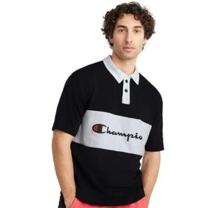 champion middleweight rugby polo, black/white, medium