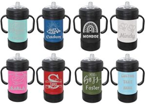 oezzo customized stainless steel sippy cups, personalized kids tumblers with handle, reusable infants and toddler cups