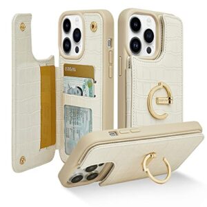 custype for iphone 13 pro max wallet case with card holder,pu leather protective case with ring holder kickstand card slots case for women and men for iphone 13pro max 6.7"-beige