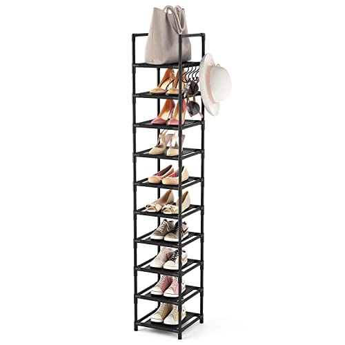 LANTEFUL Tall Narrow Shoe Rack for Entryway, 10-Tier Sturdy Metal Shoe Shelf Storage 10-15 Pairs of Shoes and Boots, Space Saving Corner Shoe Rack Organizer for Closet,Doorway,Garage,Living Room