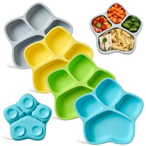 heytuya 4 pack suction plates for baby & toddler, 100% food-grade silicone, 4 large divided design, microwave & dishwasher safe