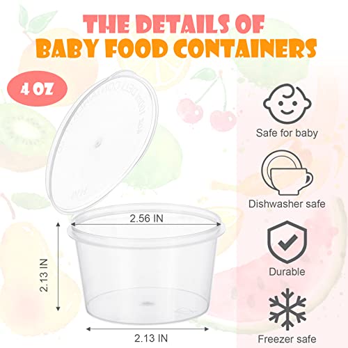 Didaey 100 Pcs Disposable Baby Food Freezer Storage Containers Plastic Food Storage Containers with Hinged Lids 4 oz Snack Containers Food Prep Containers Baby Puree Containers, Stackable, Leakproof