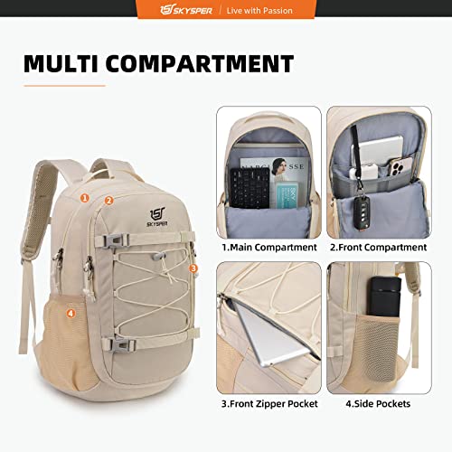 SKYSPER Laptop Backpack 25L Skateboard Travel Backpack for Men Women Business College Backpack(Beige)