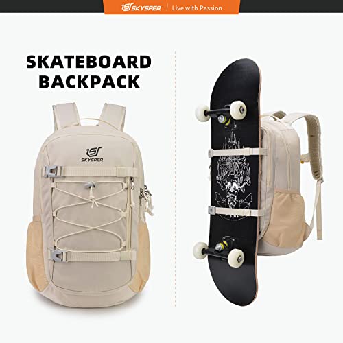 SKYSPER Laptop Backpack 25L Skateboard Travel Backpack for Men Women Business College Backpack(Beige)