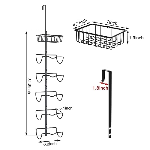 X-cosrack Over Door Towel Rack for Bathroom - Wall Mount Towel Holder with 6 Compartments - Rolled Towel Organizer Door Hanging - Matte Black