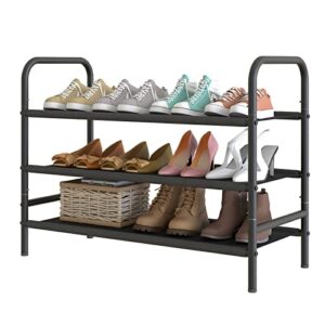 huhote shoe rack 3 tiers freestanding shoe storage shelf, modern shoe organizer multi-purpose use with washable polyester fabric storage rack for closet, entryway, hallway, bedroom, living room
