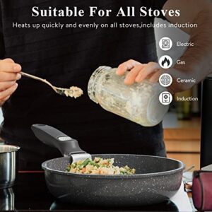 Bazova Pots and Pans Set with Detachable Handle, 6-Piece Nonstick Granite Cookware Set,Space Saving Non Stick Stone Kitchen Cookware Sets for All Stoves Includes Induction, Oven Safe, PFAS/PFOA Free