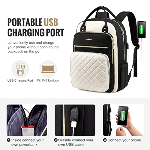 LOVEVOOK Laptop Backpack for Women, Water Resistant Travel Work Backpacks Purse Stylish College Business Teacher Nurse Computer Bag with USB Charging Port, Fits 15.6" Laptop