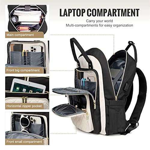 LOVEVOOK Laptop Backpack for Women, Water Resistant Travel Work Backpacks Purse Stylish College Business Teacher Nurse Computer Bag with USB Charging Port, Fits 15.6" Laptop