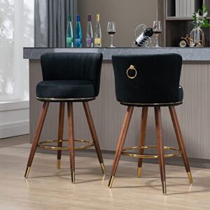 GNIXUU Bar Stools Set of 4, 360 Degree Swivel Barstools, Modern Upholstered Counter Height bar Stools with Back, 28 Inch Kitchen Island Bar Chair, Solid Wood Legs(Black)