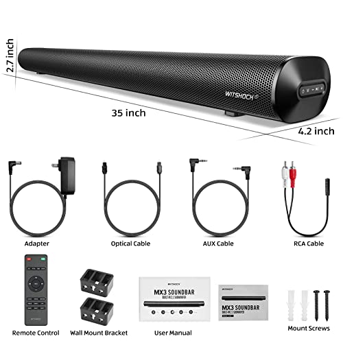 WITSHOCK Sound Bar Soundbar TV Speaker: 2.1 CH Surround System Home Theater with Built-in Subwoofer Wireless Wired Bluetooth 5.0 Optical AUX HDMI-ARC RCA USB Connectivity