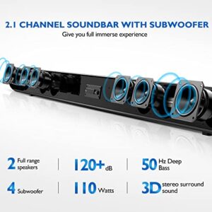 WITSHOCK Sound Bar Soundbar TV Speaker: 2.1 CH Surround System Home Theater with Built-in Subwoofer Wireless Wired Bluetooth 5.0 Optical AUX HDMI-ARC RCA USB Connectivity