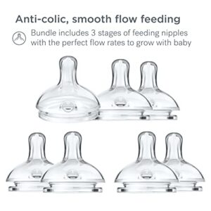 Smilo Baby Bottle Feeding Gift Set - Bottle Set with 100% Silicone Newborn Pacifier, Replacement Nipples and Baby Bottles Cleaning Brush - Perfect Essentials and Gift for Girls & Boys - Pink