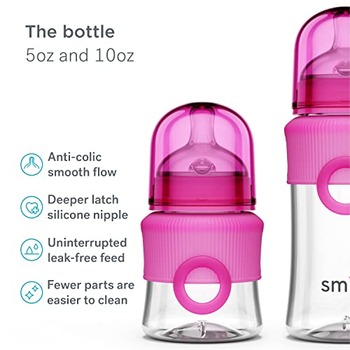 Smilo Baby Bottle Feeding Gift Set - Bottle Set with 100% Silicone Newborn Pacifier, Replacement Nipples and Baby Bottles Cleaning Brush - Perfect Essentials and Gift for Girls & Boys - Pink