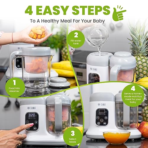 CUBS Smart Touch Screen Baby Food Maker. Easy Multi Functional Steamer, Processor And Puree Blender. Auto Cooking & Grinding. Baby Food Processor Machine