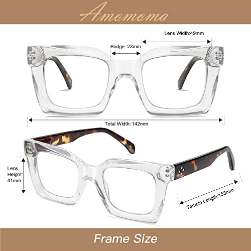 AMOMOMA 3PACK Retro Spring hinge Womens Readers,Blue Light Blocking Computer Thick Square Reading Glasses for Women Men AM6015 Black/Grey Tort/Crystal 1.50 x