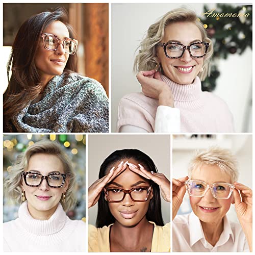 AMOMOMA 3PACK Retro Spring hinge Womens Readers,Blue Light Blocking Computer Thick Square Reading Glasses for Women Men AM6015 Black/Grey Tort/Crystal 1.50 x