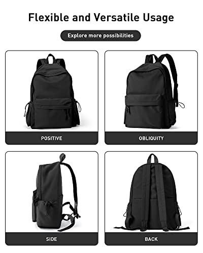 Black Backpack for Women Men, Waterproof High School Bookbag,Lightweight Casual Travel Daypack,Classic Basic College Backpack,Middle School Bag for Teen Girls Boys